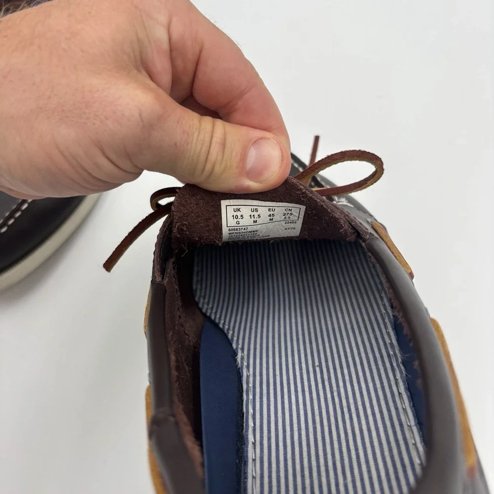Clarks Brown Leather Boat Shoes Mens Size 11.5 Classic Slip On Comfort Loafer